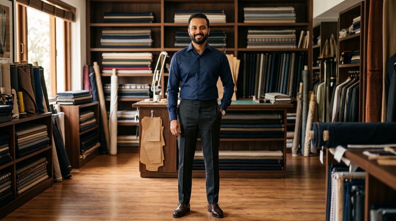 Master custom tailored navy shirt and trousers by Cityline Tailors Rewari