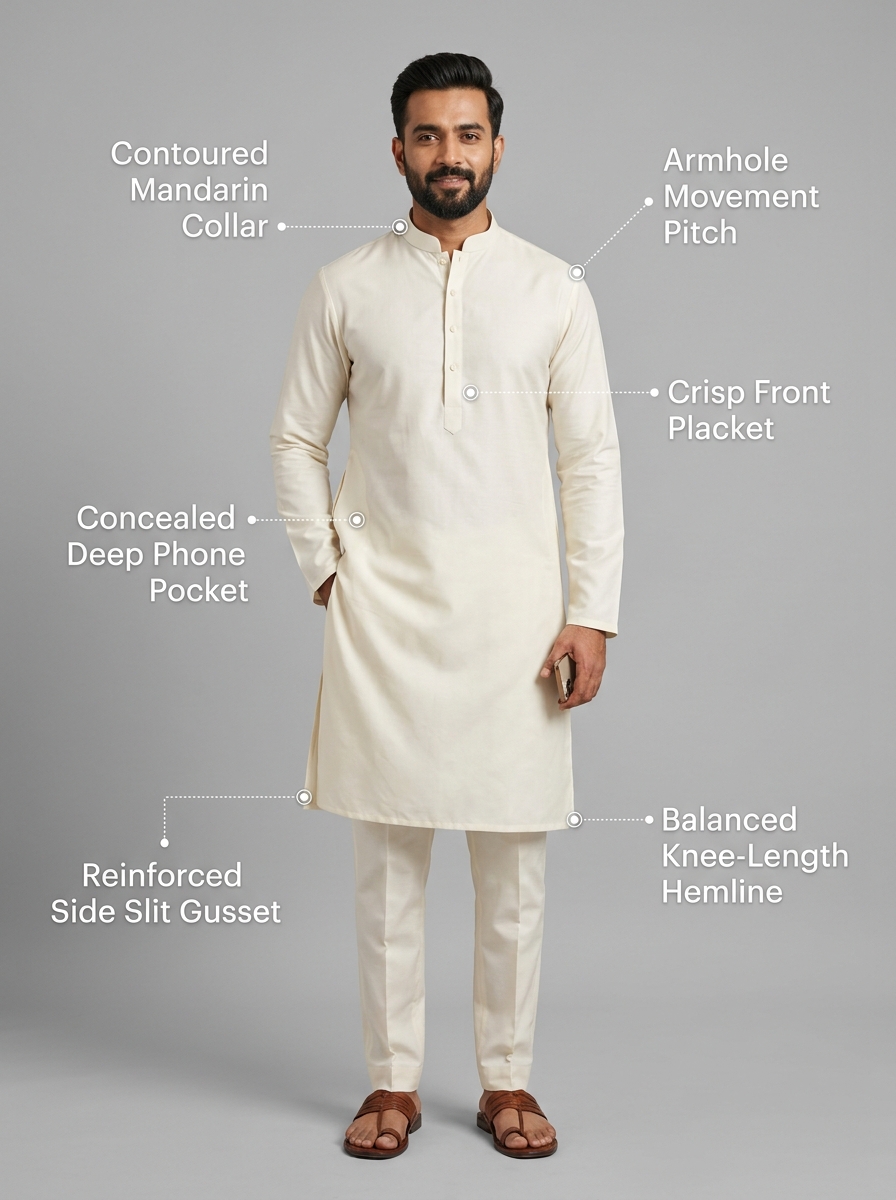 Real model visual infographic guide for bespoke Indian kurta pajama tailoring