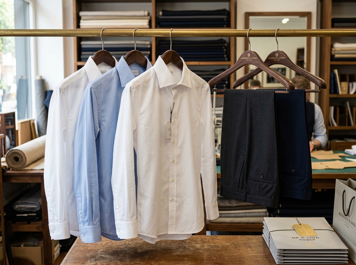 Tailored casual shirts on wooden hangers